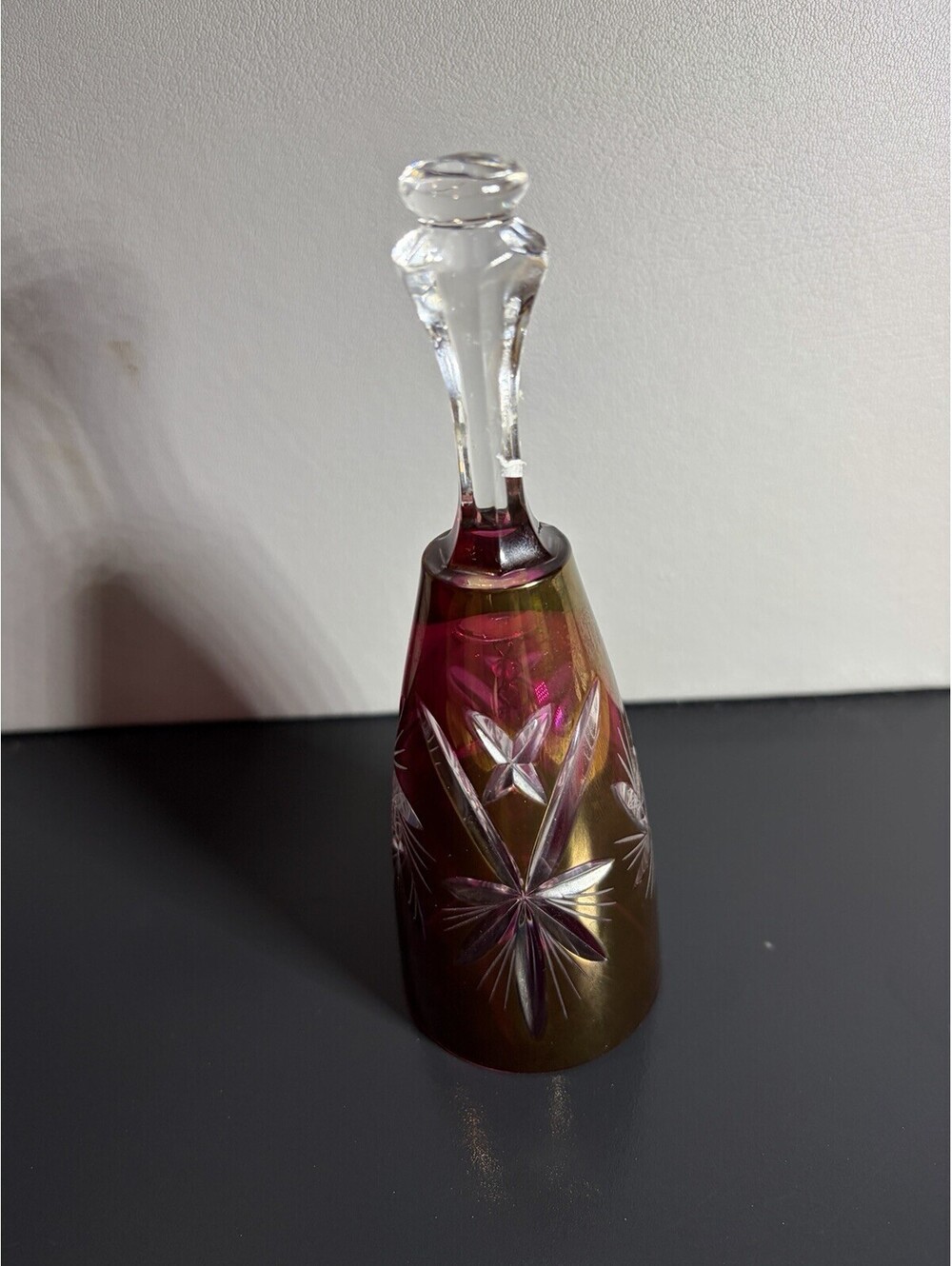 Vintage - CRYSTAL BELL Ruby Red Hand Cut to Clear Stars